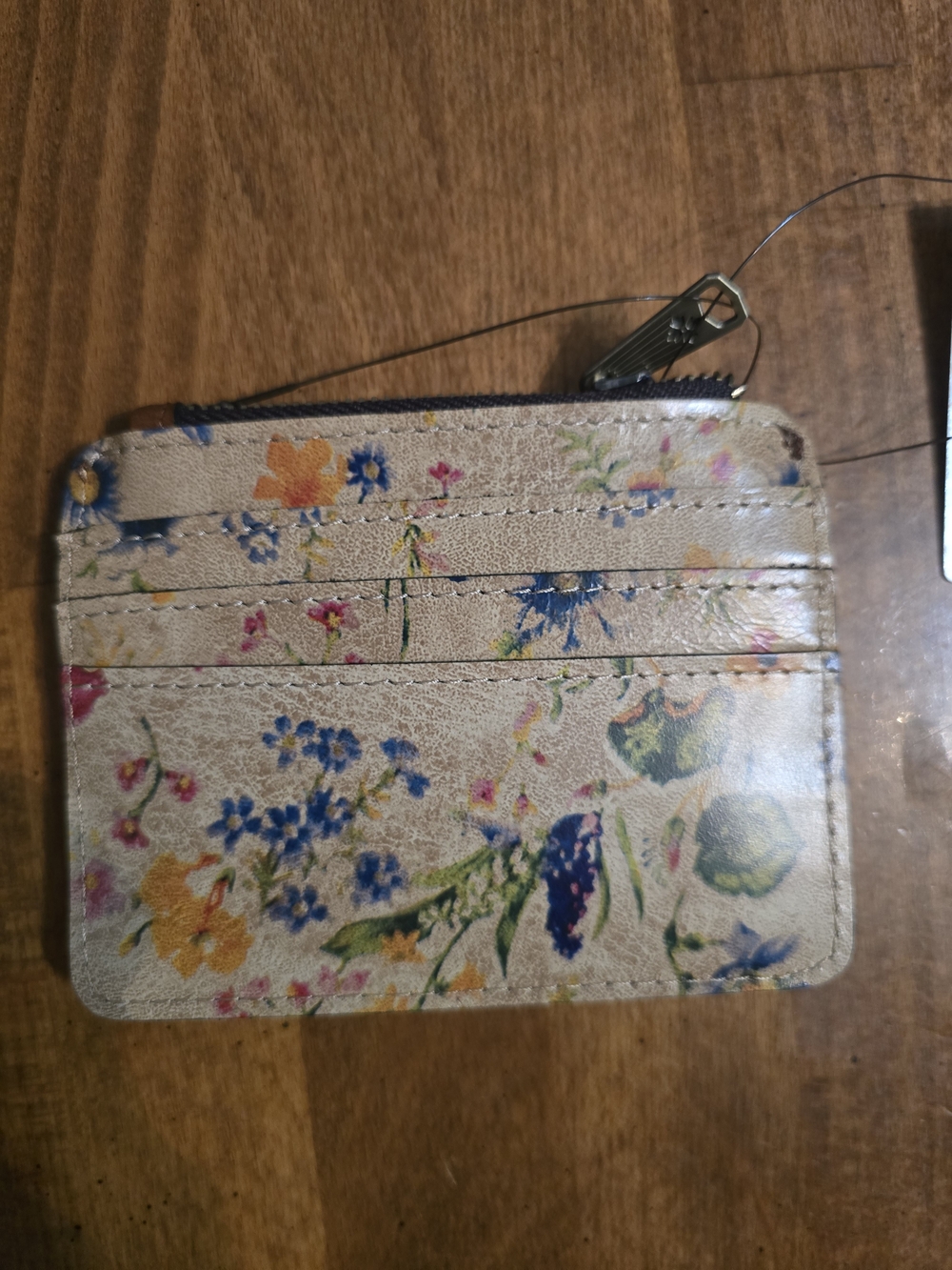 Patricia Nash Brown Leather Floral Card Holder with Cream Floral Panels - Picture 3 of 3